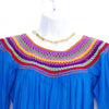 Blue Mexican Huipil Round Neck Blouse with Multi color Hand Embroidery from Chiapas M Size