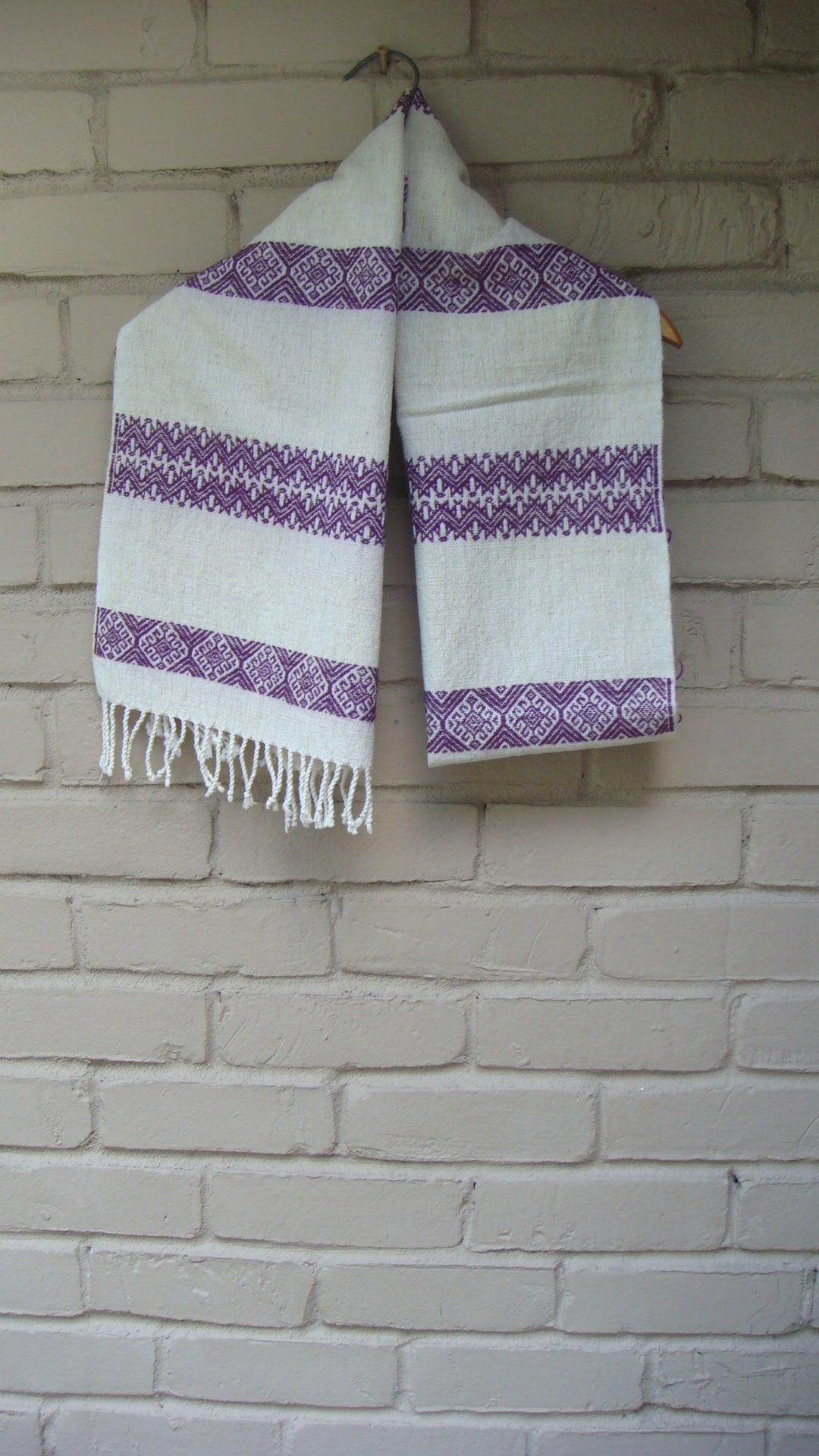 Mexican Women's Accessories Rebozo Shawl Bandana Scarf Runner Cream/Purple From Chiapas