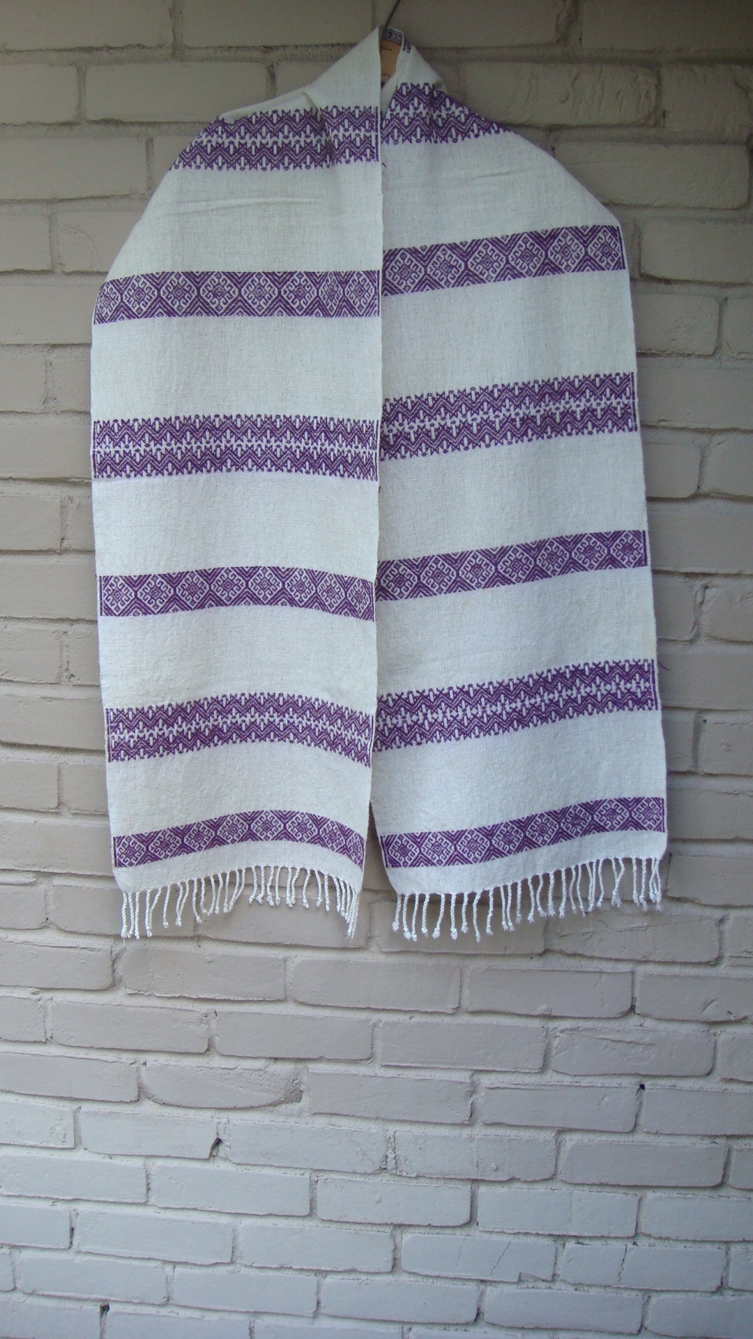 Mexican Women's Accessories Rebozo Shawl Bandana Scarf Runner Cream/Purple From Chiapas