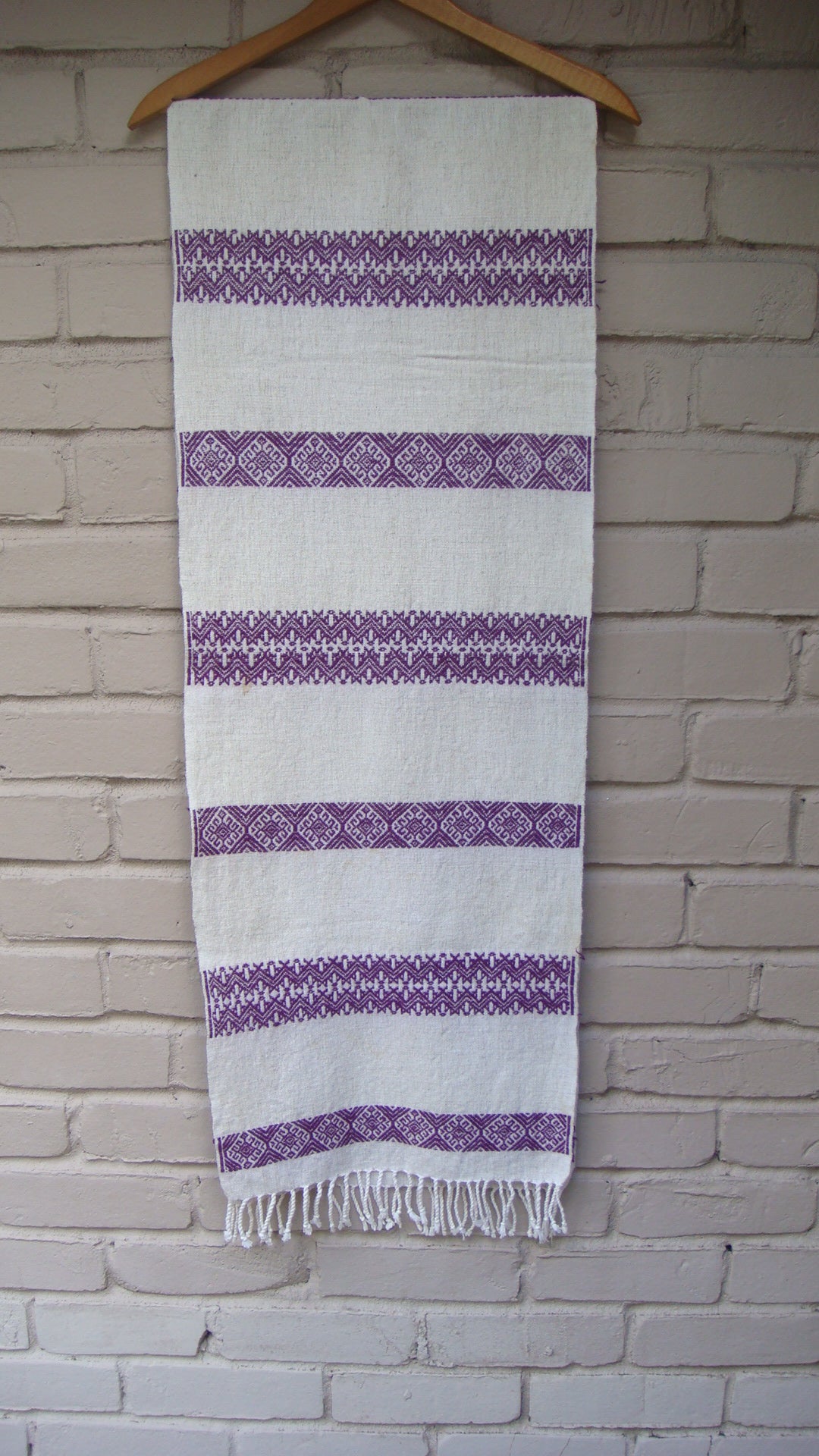 Mexican Women's Accessories Rebozo Shawl Bandana Scarf Runner Cream/Purple From Chiapas