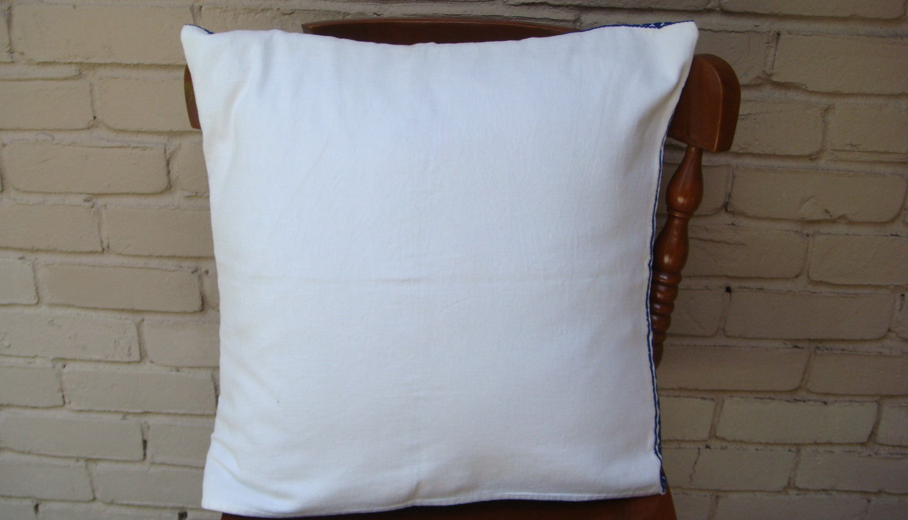 Blue Geometric Cushion Cover Sham Pillow Handwoven Cotton Mayan Mexican Chiapas