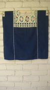 Navy Blue Mexican Huipil Blouse Embroidery from Chiapas fits L XL