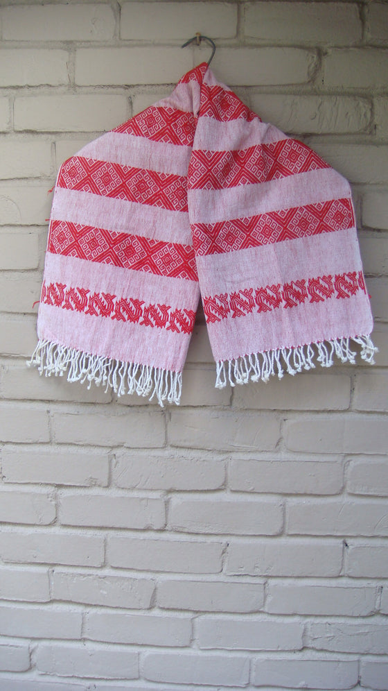 Mexican Women's Accessories Rebozo Shawl Bandana Scarf Runner Cream/Red From Chiapas