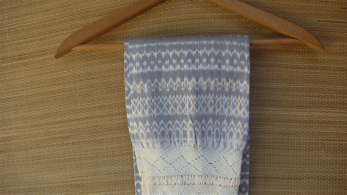 Mexican Handwoven Light Brown and White Rebozo Shawl Wrap Scarf Runner From Tenancingo
