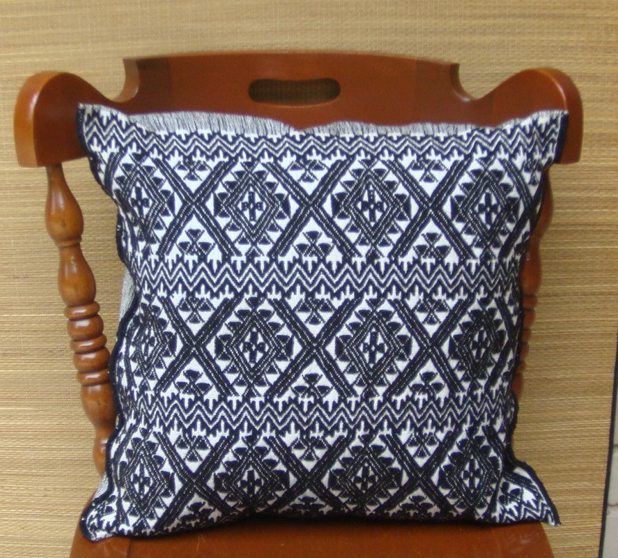 Black Cream Geometric Cushion Cover Sham Cotton Mayan Mexican Chiapas