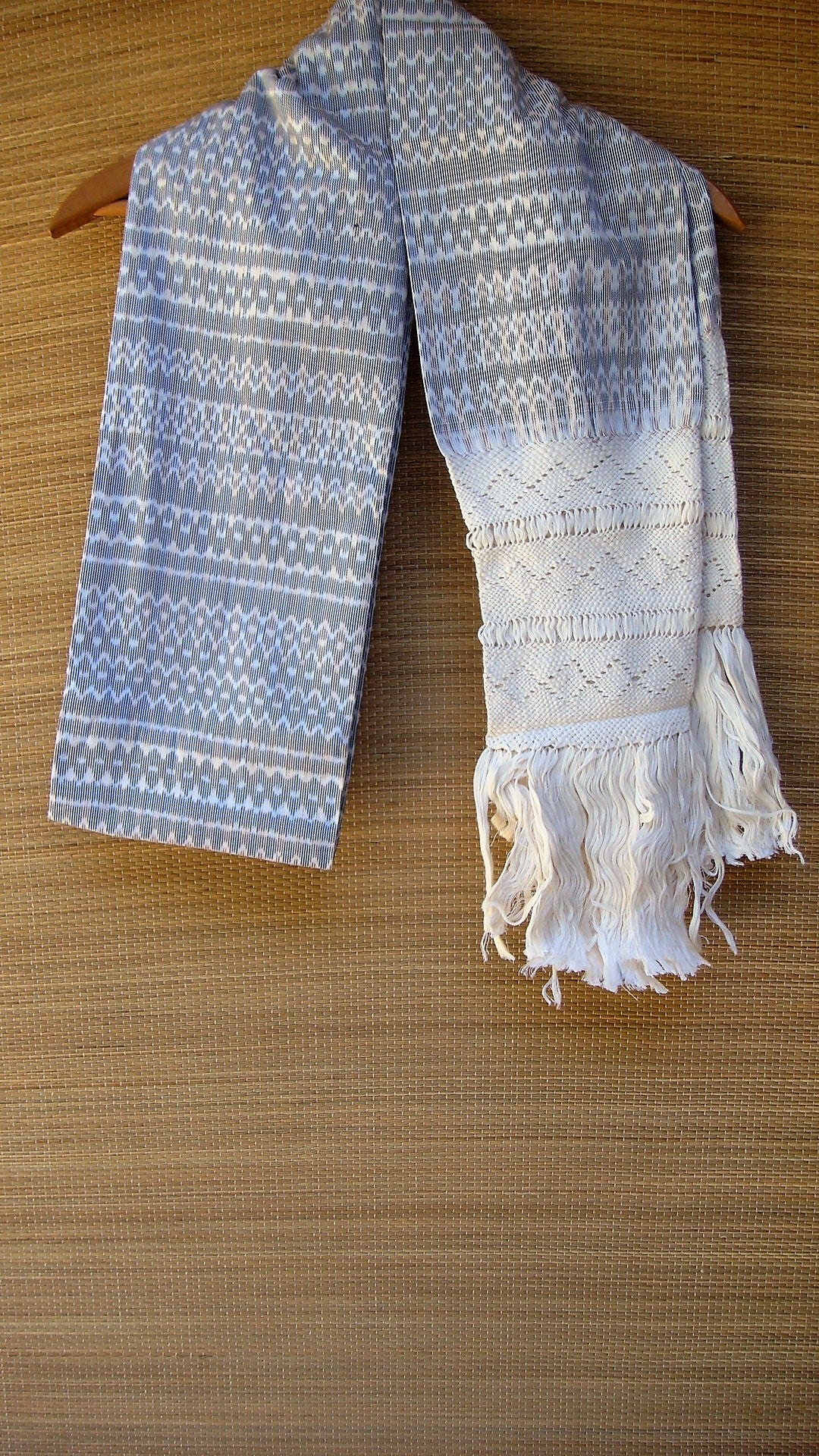 Mexican Handwoven Light Brown and White Rebozo Shawl Wrap Scarf Runner From Tenancingo