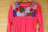 Mexican Blouse Huipil Red Multicolor Embroidered Flowers X- Small