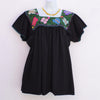Black Mexican Huipil Vintage Blouse with Multi color Hand Embroidery from Chiapas Medium/Large