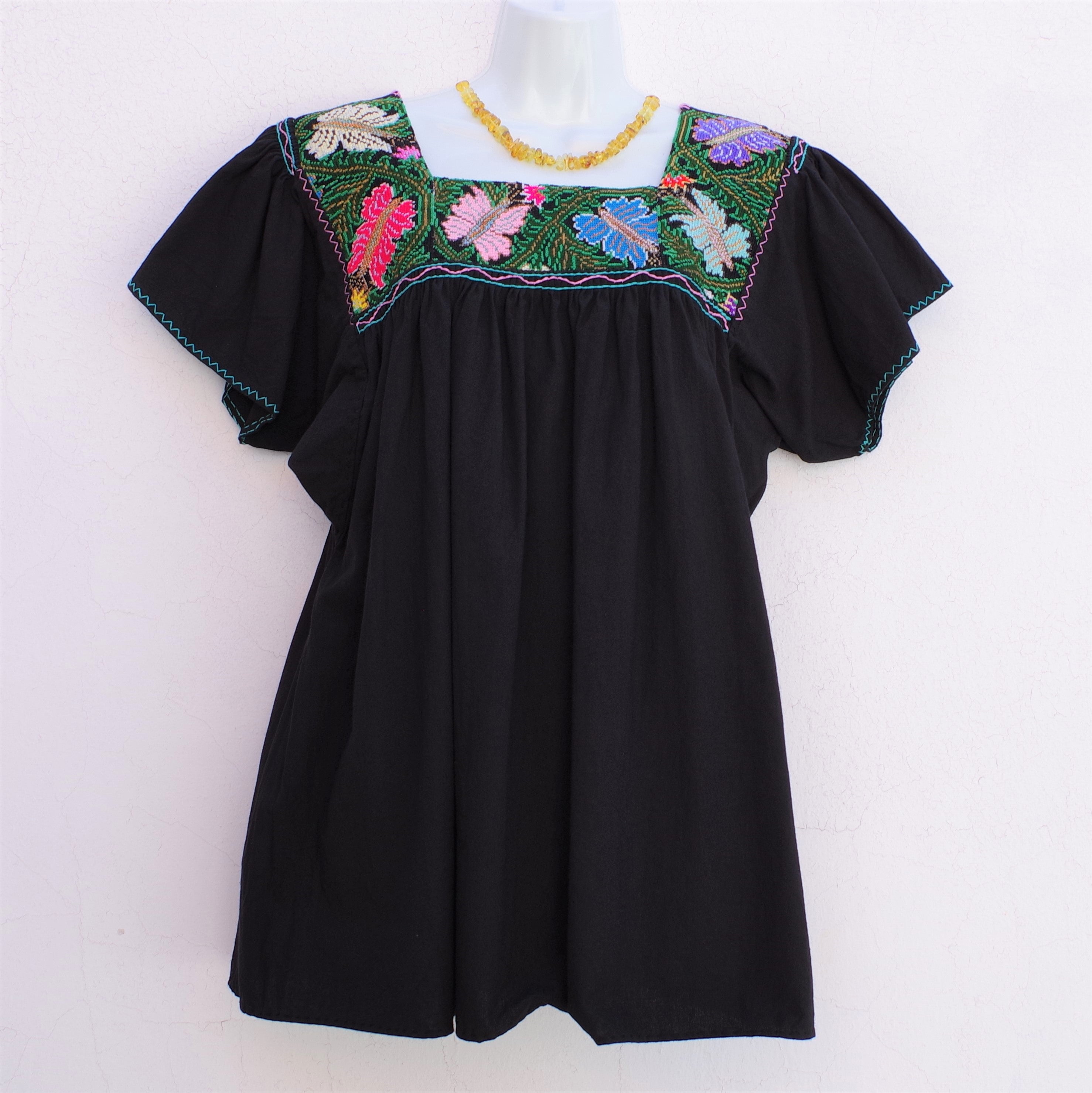 Black Mexican Huipil Vintage Blouse with Multi color Hand Embroidery f - Mayan Copal Black Mexican Huipil Vintage Blouse with Multi color Hand Embroidery f - Mayan Copal