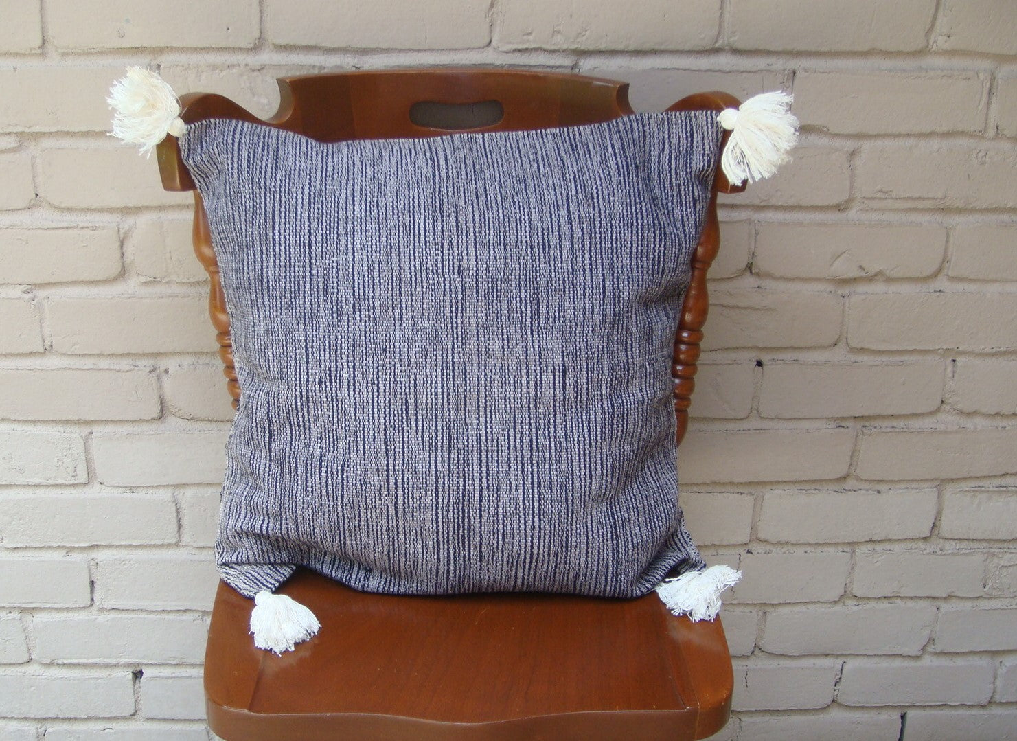 Mexican Handwoven Lavender Cream Cushion Cover Sham Cotton Mayan Mexican Chiapas