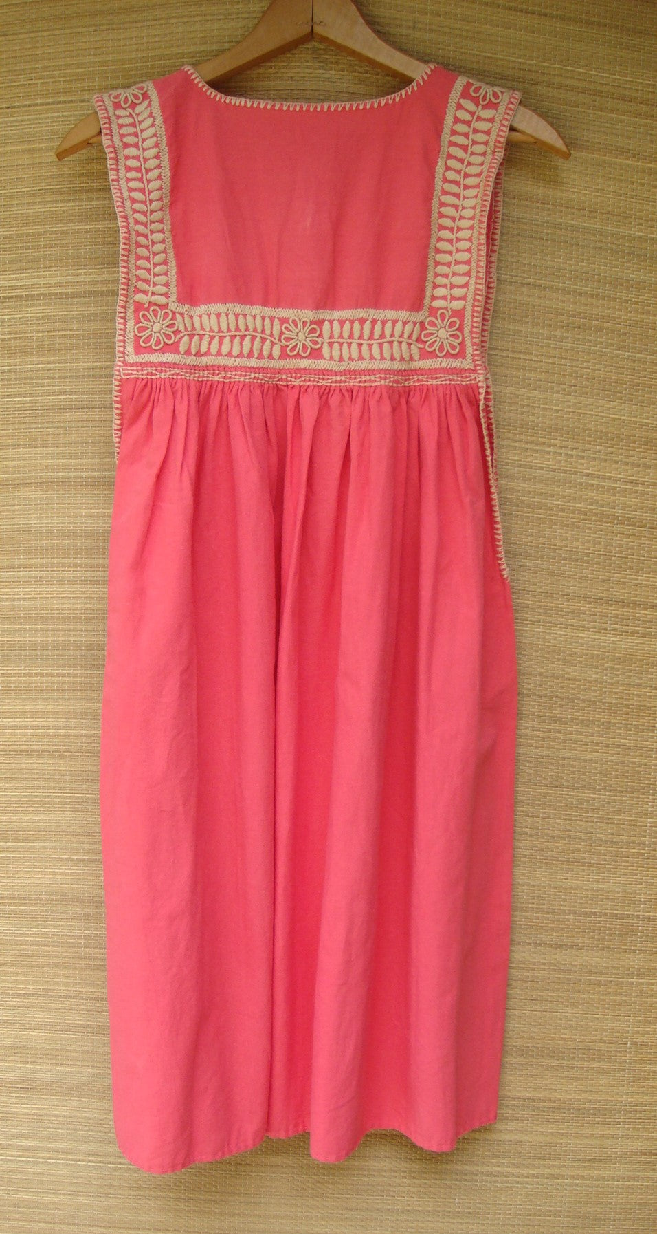 Pink Mexican Maxi Dress Huipil Hand Embroidery Flowers X-Small