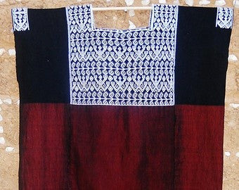 Black and Red Chiapas Huipil Cotton Handwoven from Mexico