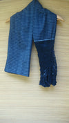 Mexican Handwoven Dark Blue and White Rebozo Shawl Wrap Scarf Runner From Tenancingo