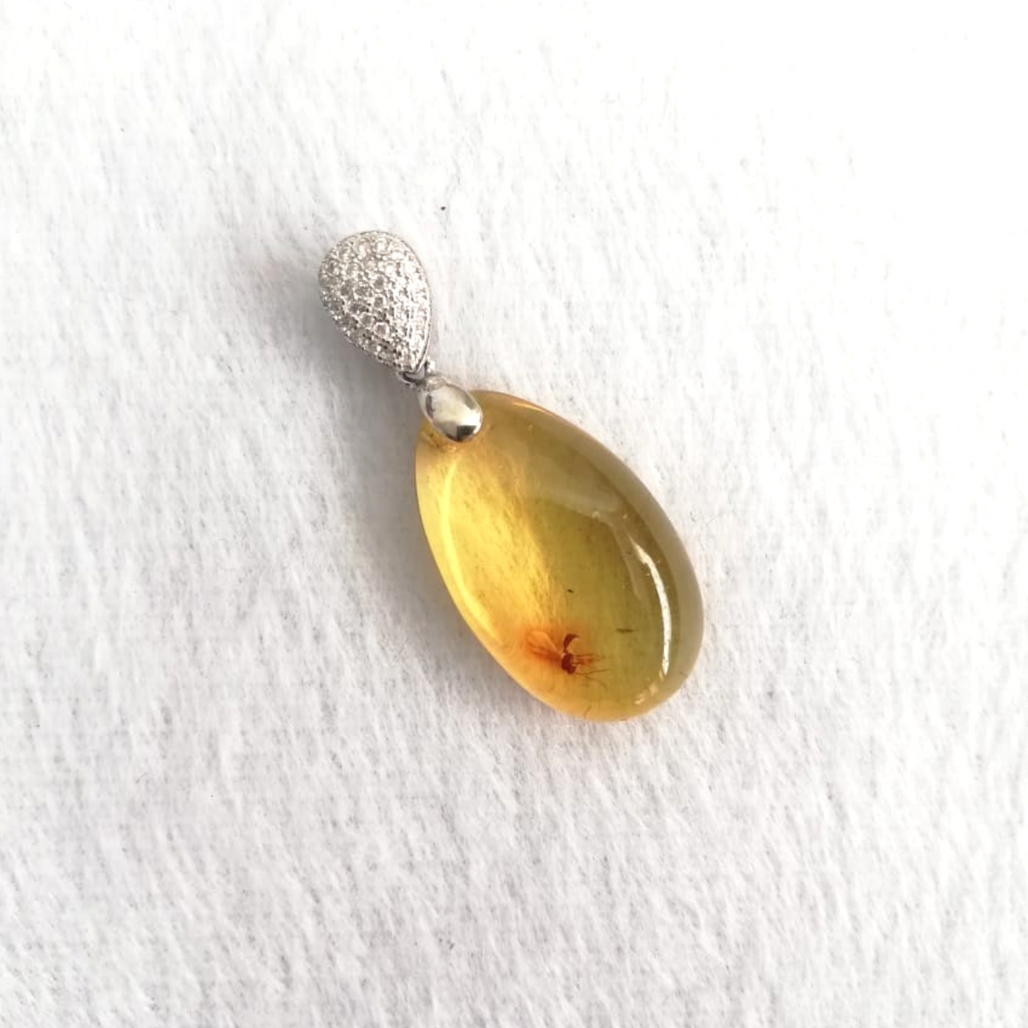 Mexican Amber Drop Pendant with Insect 925 Silver with Cubic