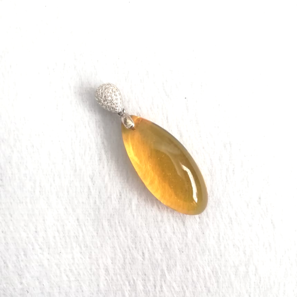 Mexican Amber Drop Pendant 925 Silver with Cubic Zirconia