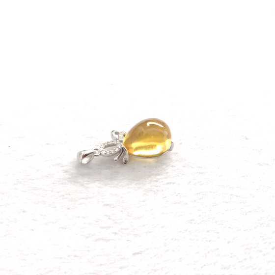 Mexican Amber Drop Pendant 925 Silver with Cubic Zirconia