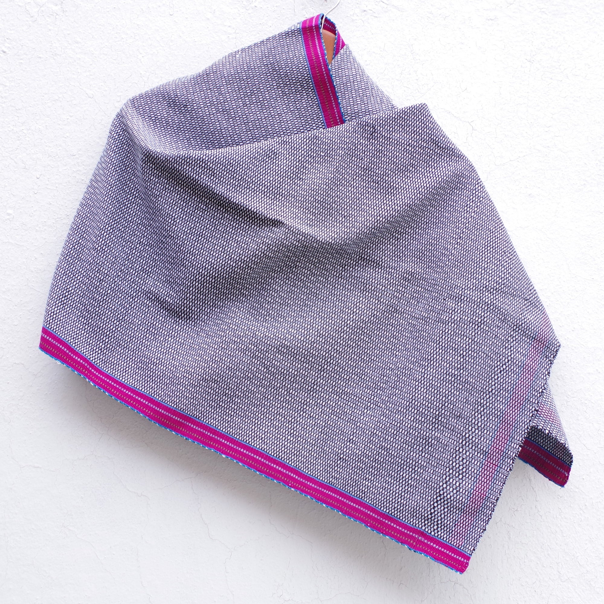 Mayan Copal Black and White Mexican Rebozo Shawl Embroidered with Pure Cotton