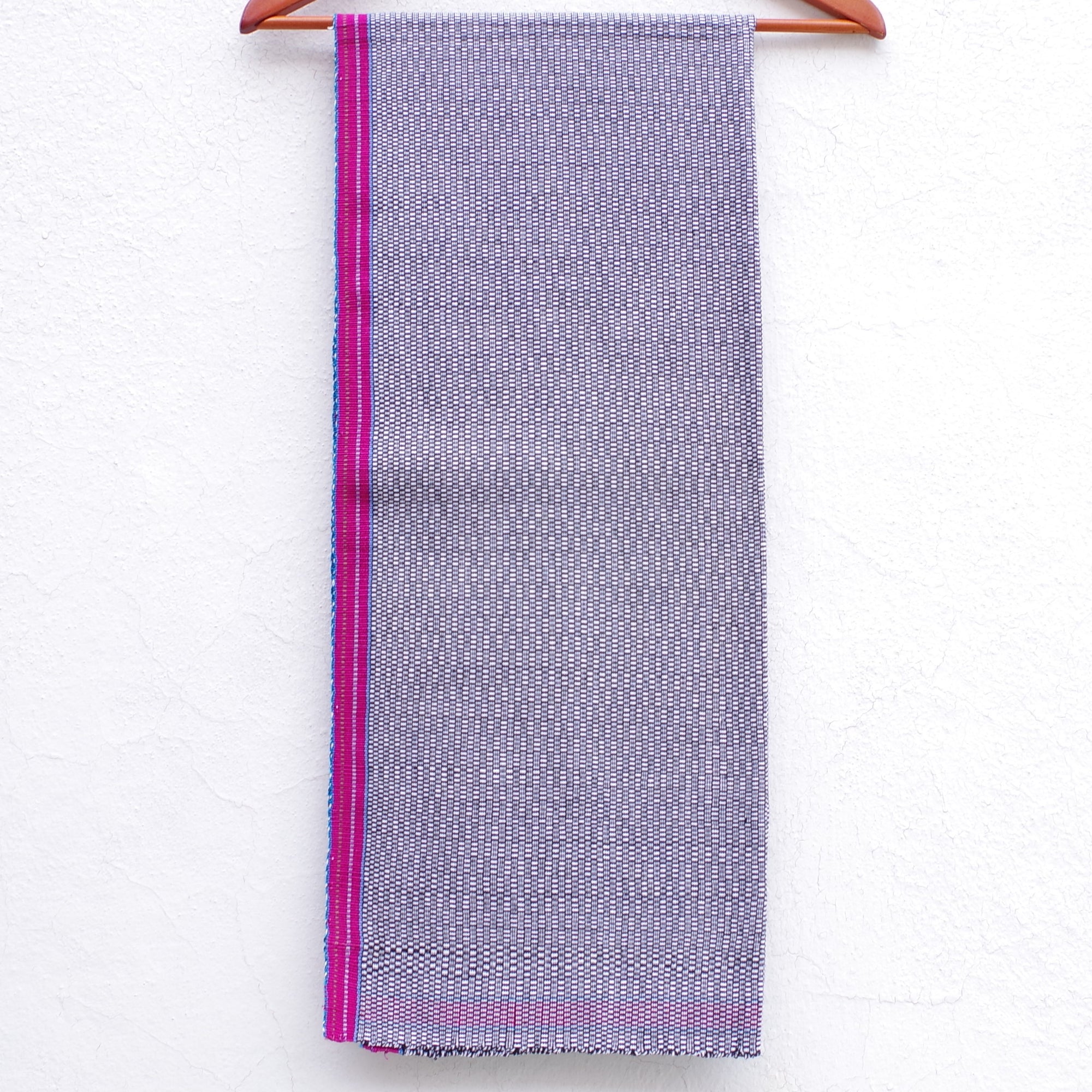 Mayan Copal Black and White Mexican Rebozo Shawl Embroidered with Pure Cotton