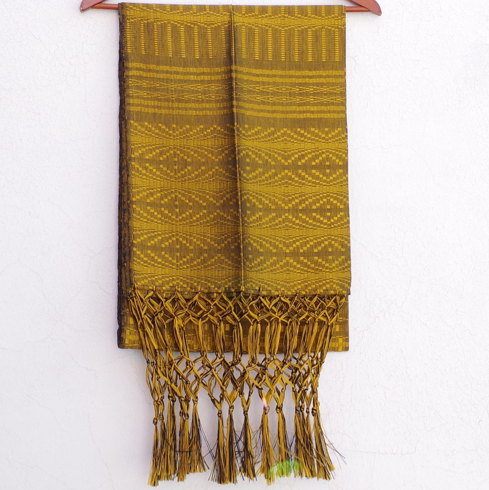 Golden Yellow Rayon Mexican Rebozo Shawl Scarf - Mayan Copal