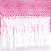 Red and White Mexican Rebozo Shawl with Fringes Embroidered with Cotton and Yarn