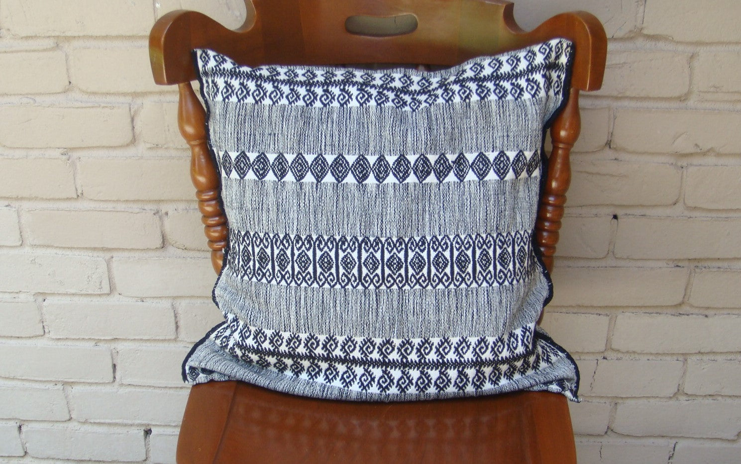 Mexican Handwoven Black Cushion Cover Sham Cotton Mayan Mexican Chiapas