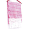 Red and White Mexican Rebozo Shawl with Fringes Embroidered with Cotton and Yarn