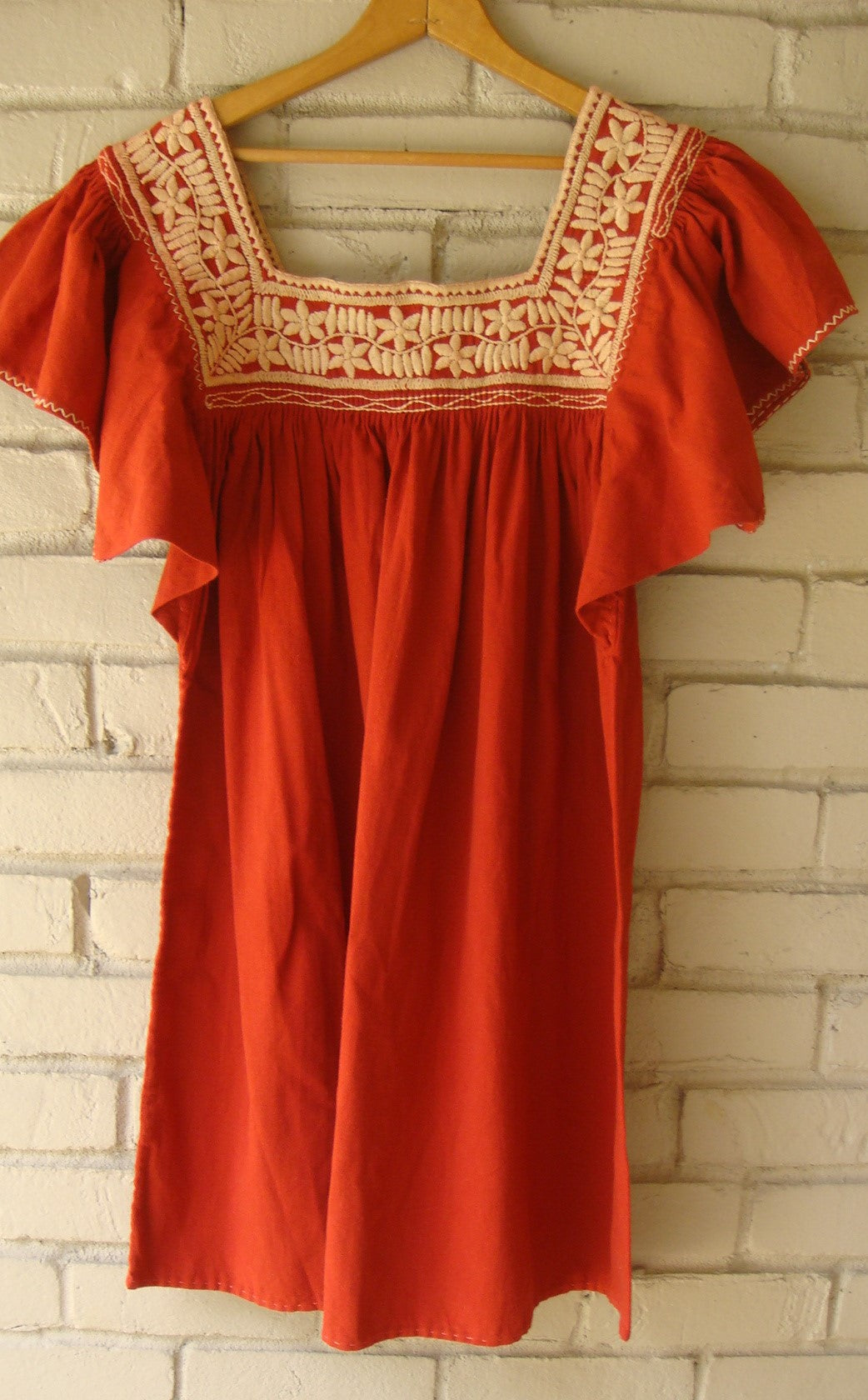 Mexican Blouse Huipil Dark Red with Embroidered Flowers XS/Small/Medium/Large/XLarge