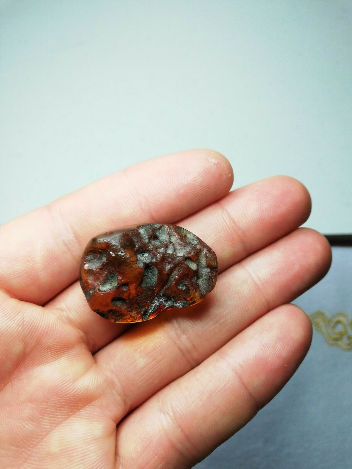 Mexican Amber 5.1g fully polished blue green gem