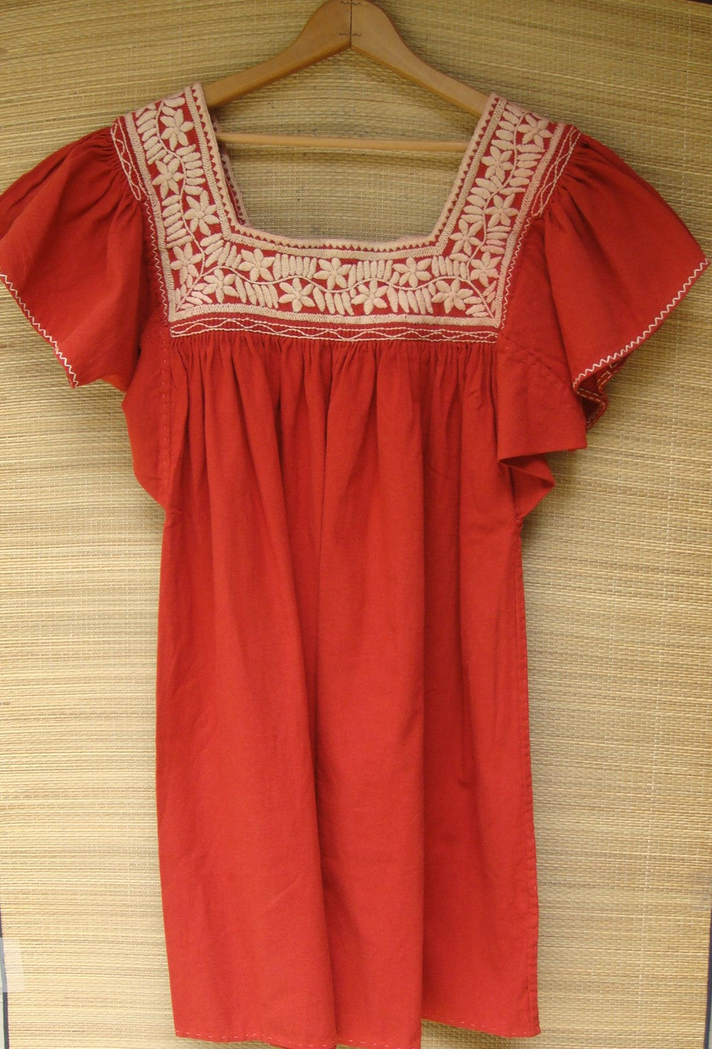 Mexican Blouse Huipil Dark Red with Embroidered Flowers XS/Small/Medium/Large/XLarge