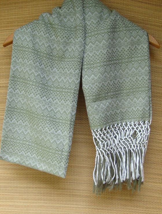 Olive Green Rebozo Shawl with Fringes Embroidered Cotton