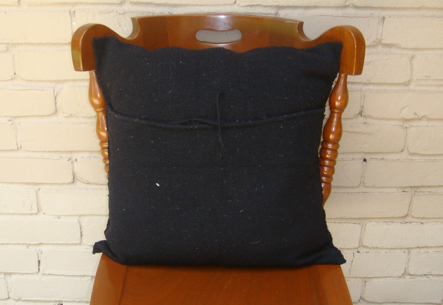 Mexican Handwoven Black Cushion Cover Sham Woolen Cotton Mayan Mexican Chiapas