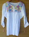 Mexican Peasant Blouse Huipil Hand Embroidery White Multi color Floral X-Small/Small