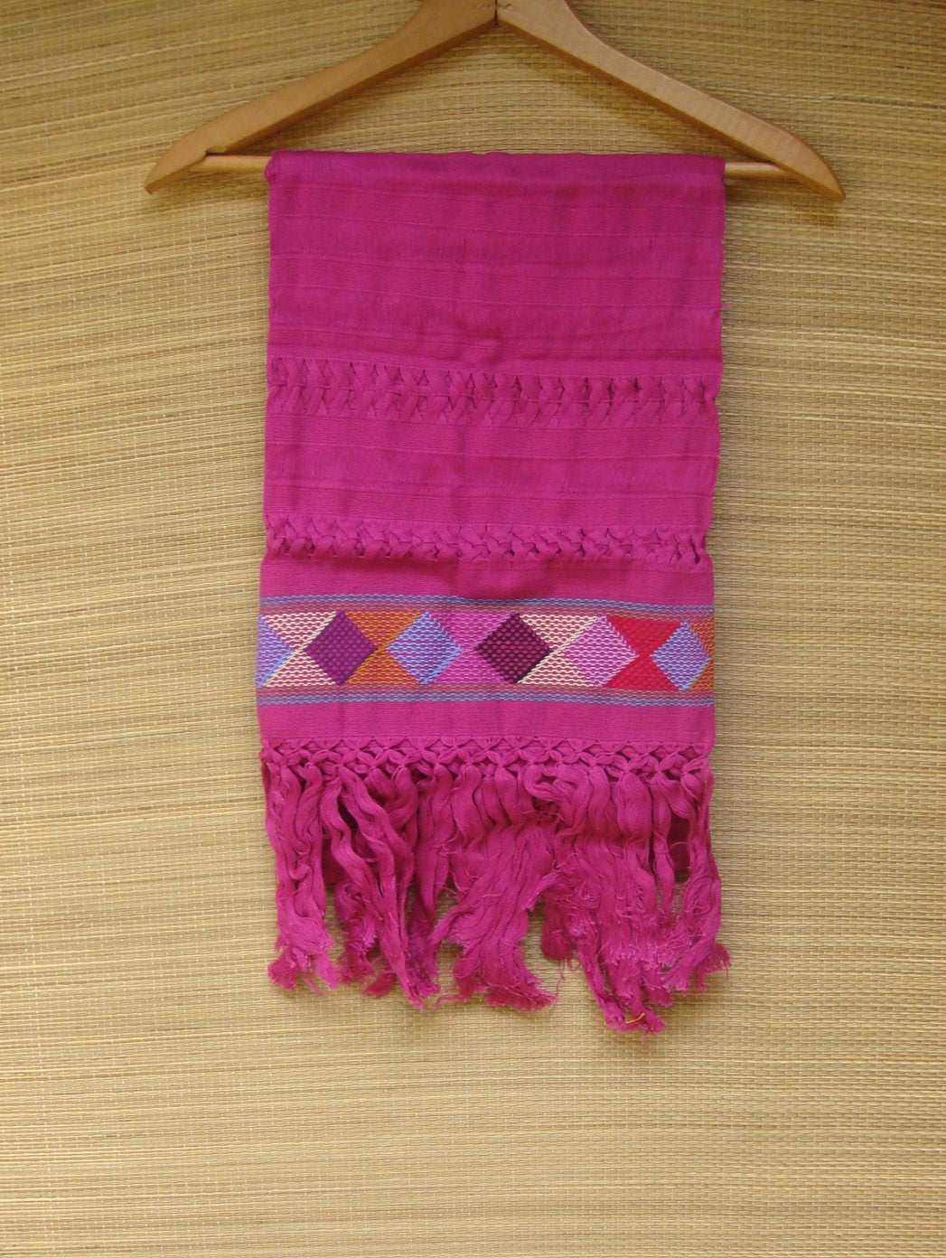 Burgundy Mexican Rebozo Shawl Embroidered Handwoven Mexico