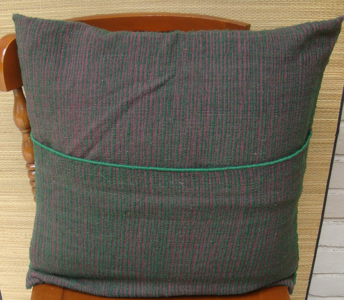 Mexican Handwoven Green Cushion Cover Sham Woolen Cotton Mayan Mexican Chiapas