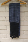 Mexican Handwoven Black and White Rebozo Shawl Wrap Scarf Runner From Tenancingo