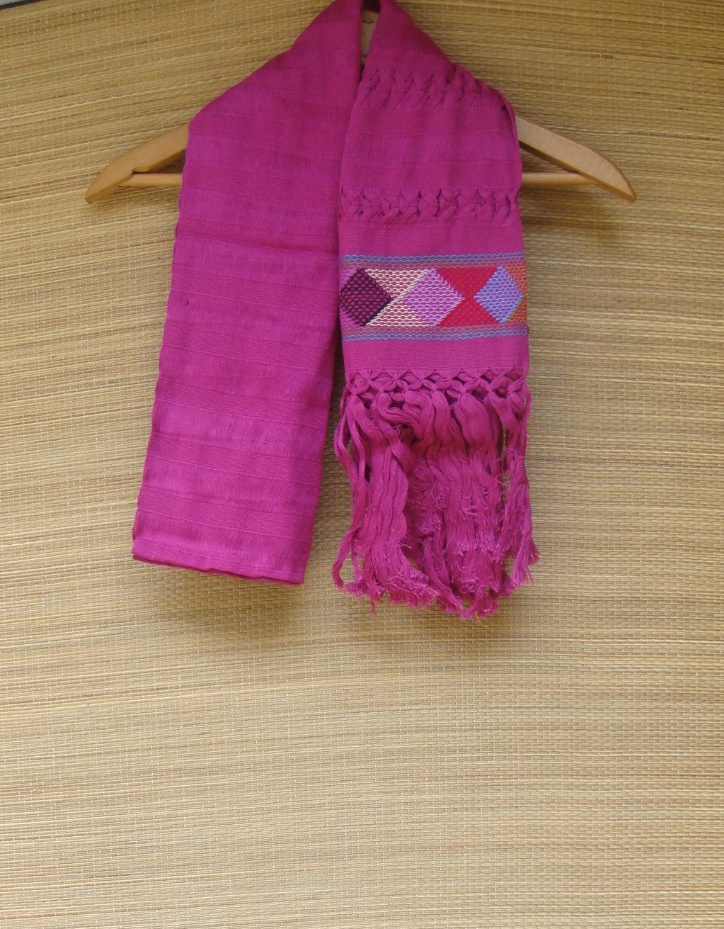 Burgundy Mexican Rebozo Shawl Embroidered Handwoven Mexico