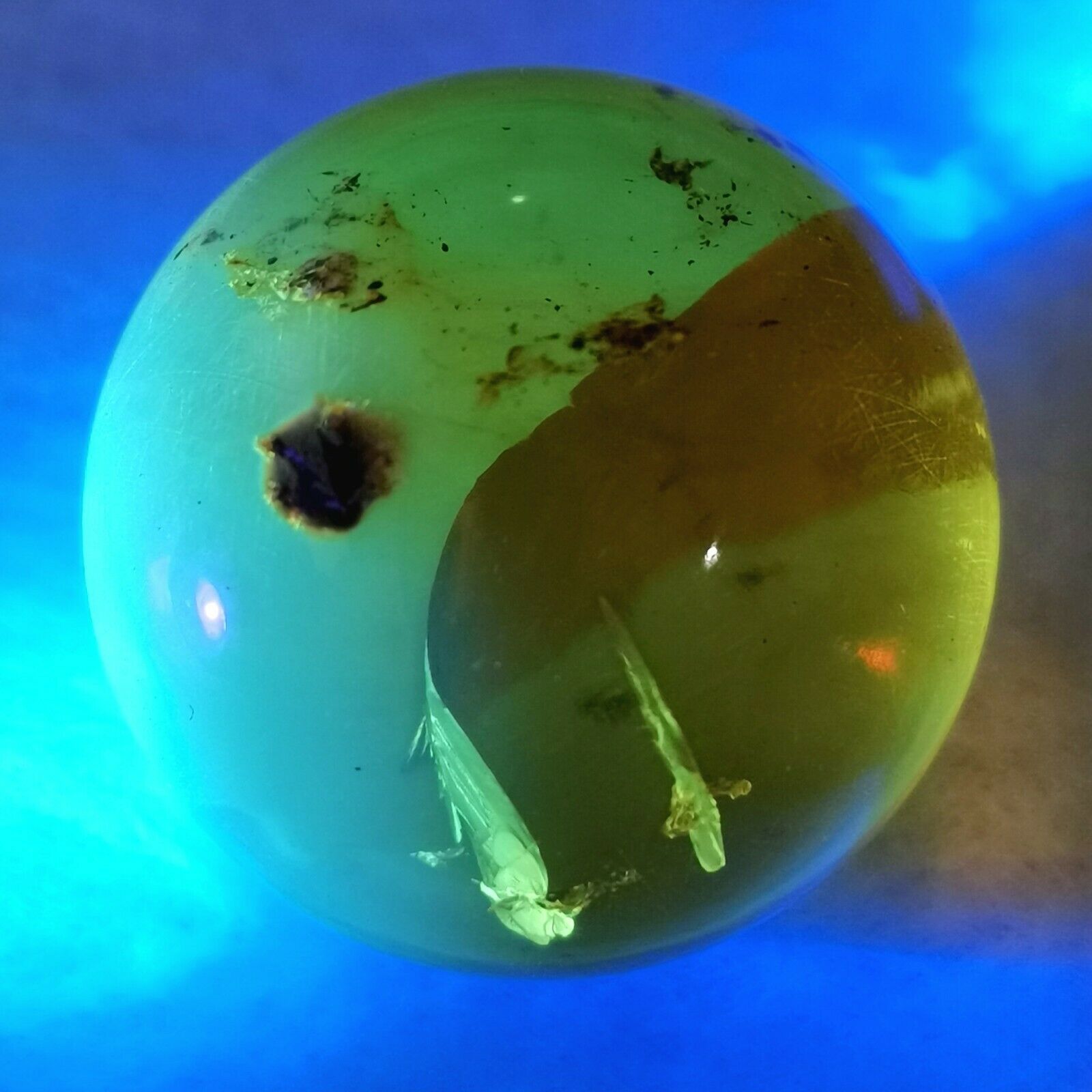 Beautiful Blue Green Amber Ball 13.6g