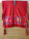 Pink Orange Multi Mexican Embroidered Peasant Blouse Cape Poncho True Vintage
