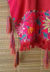 Pink Orange Multi Mexican Embroidered Peasant Blouse Cape Poncho True Vintage