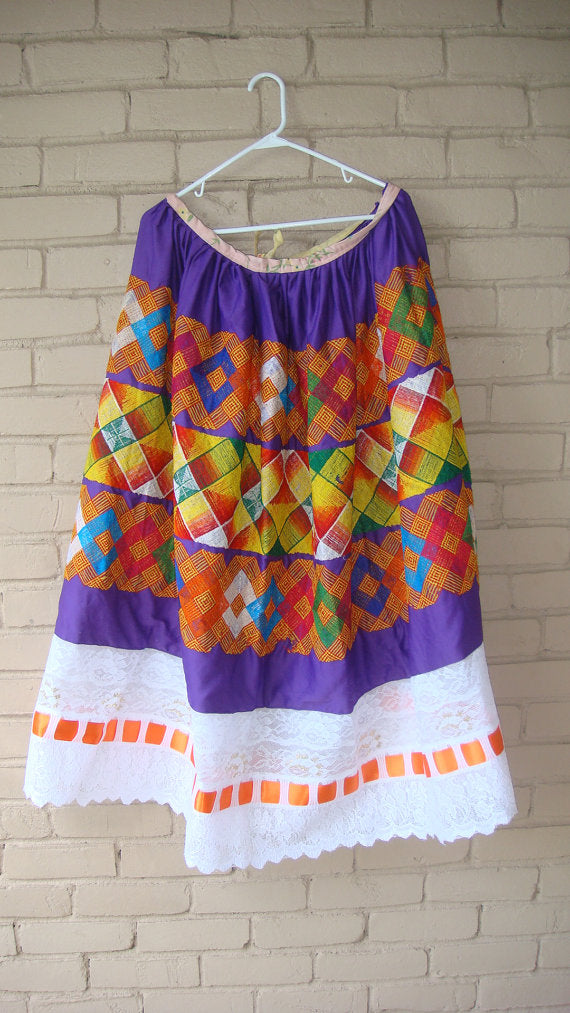 Mexican Women's Tehuana Dress Cadenilla Stitch True Vintage Frida Kahlo Style Oaxaca