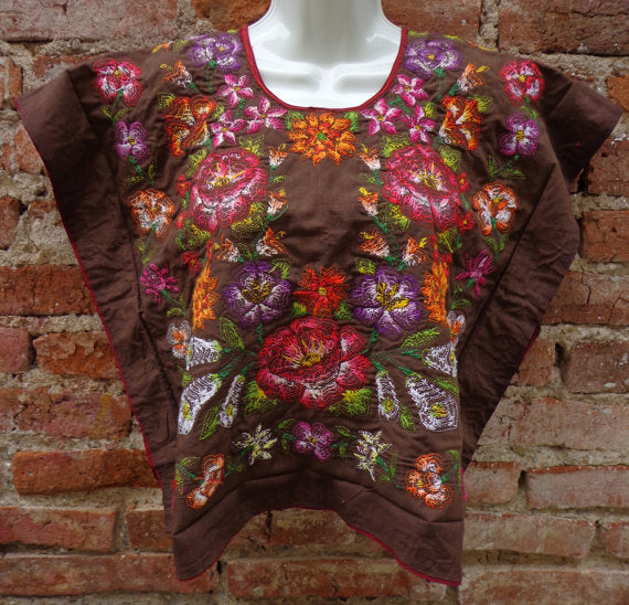 Vintage Mexican Huipil Dress Tehuana Embroidered Oaxaca Frida Kahlo