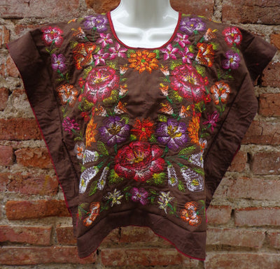 Tehuana Huipil Dress Embroidered from Oaxaca Vintage Mexican - Mayan Copal