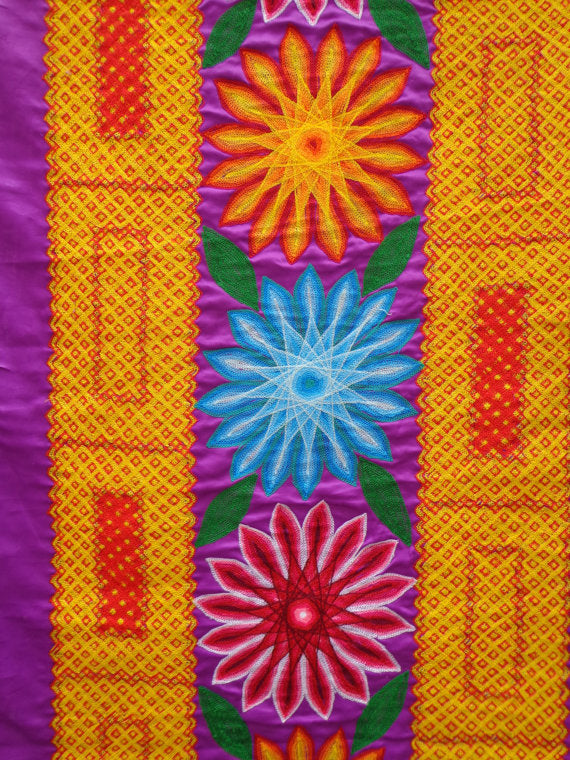 Mexican Tehuana Dress piece True vintage Frida Kahlo style Flowers Embroidered Oaxaca Mexico