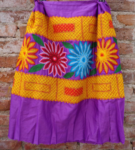 Mexican Tehuana Dress piece True vintage Frida Kahlo style Flowers Embroidered Oaxaca Mexico