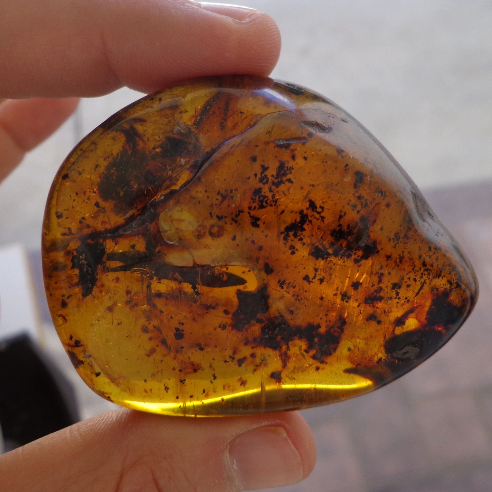 Rare Mexican Amber Stone Flower Petals inclusion Full Polished 46.5g