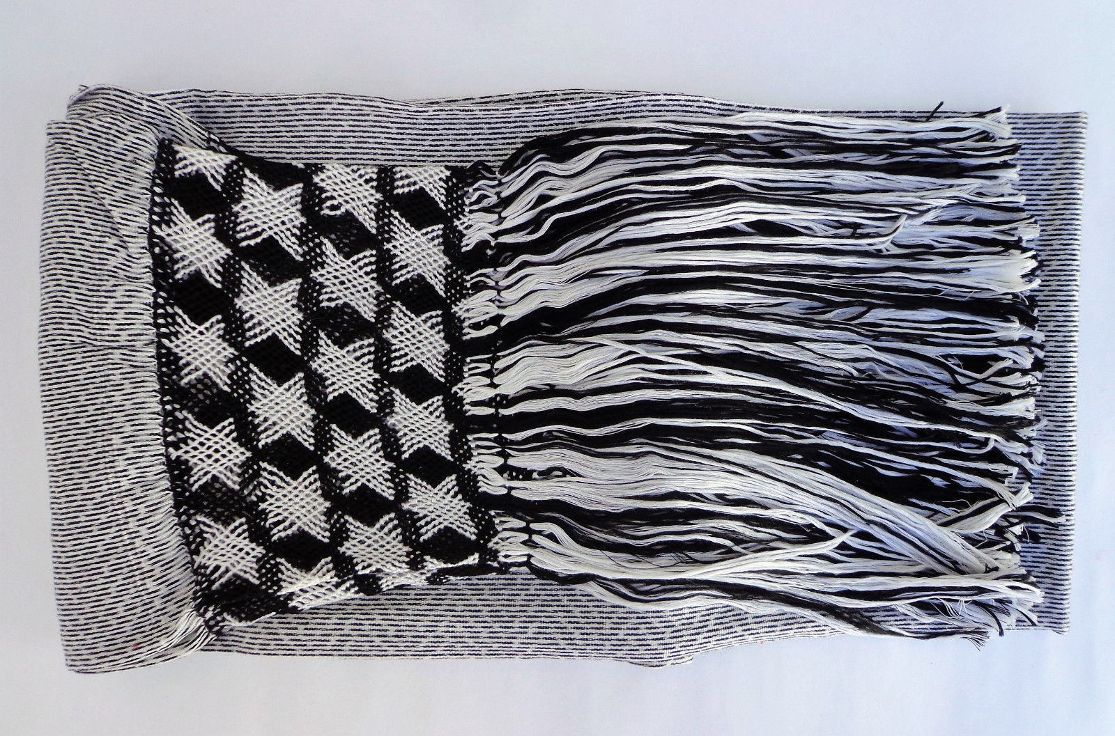 Mexican Handwoven Gray Rebozo Sarape Shawl Wrap Pareo Scarf Runner From Tenancingo