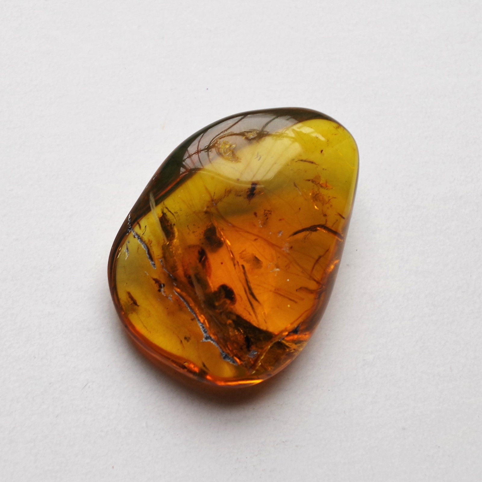Blue Green Mexican Amber Polished Clear stone with Mammal Hair Inside 23.7 g
