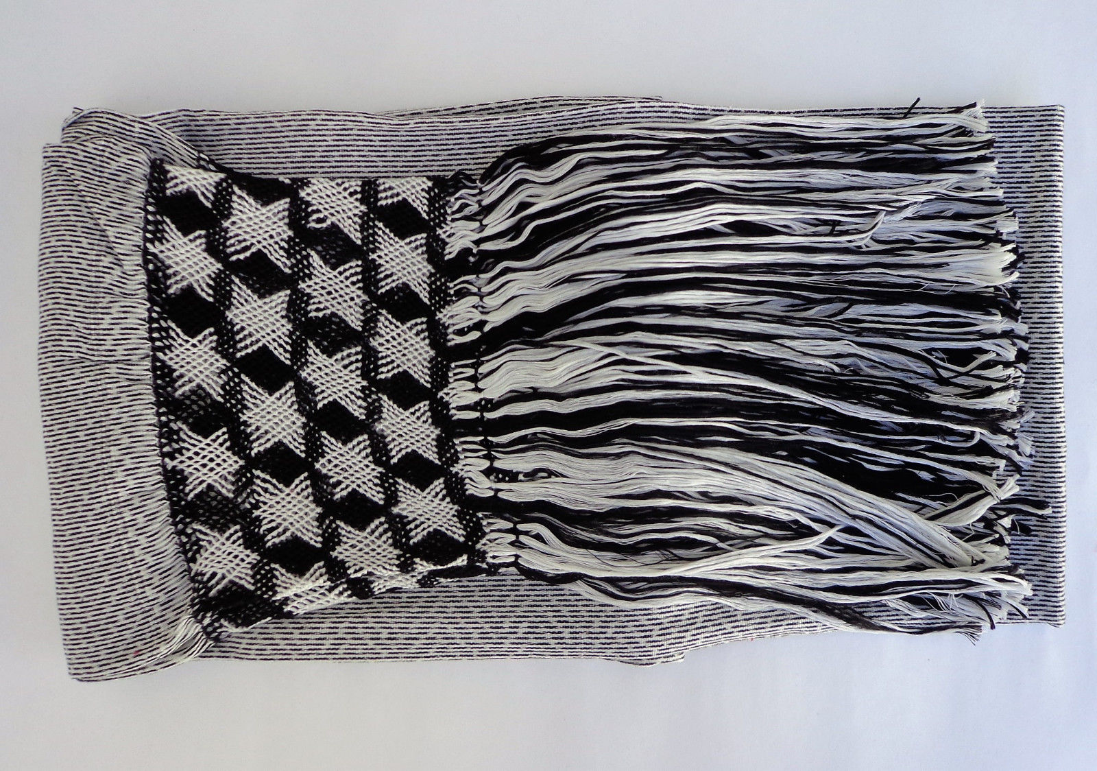 Mexican Handwoven Gray Rebozo Sarape Shawl Wrap Pareo Scarf Runner From Tenancingo