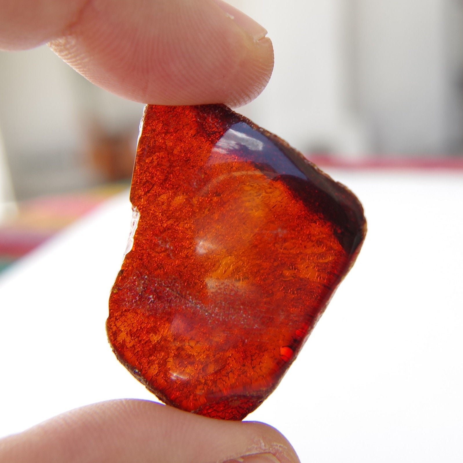 Natural Red Mexican Amber Stone Top Quality AAA Window Polished 7g from Chiapas