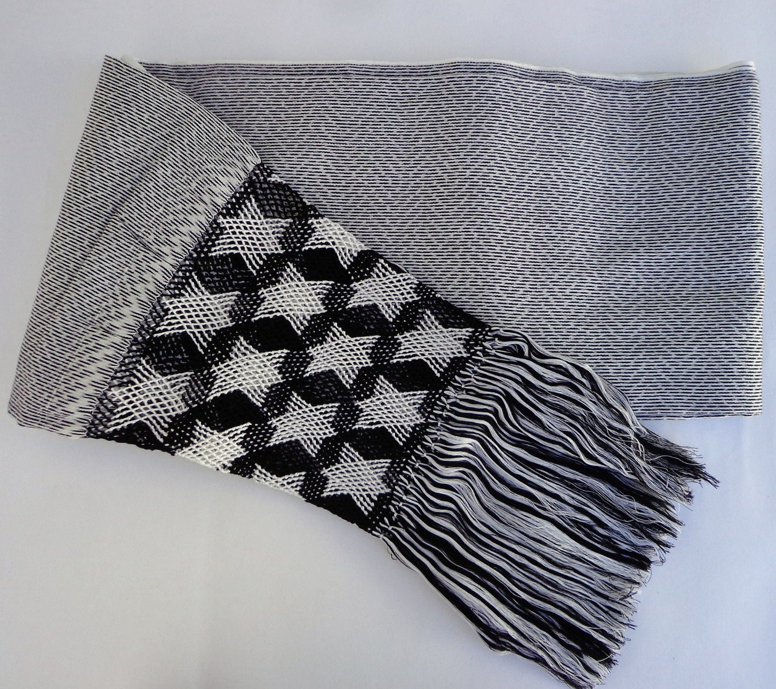 Mexican Handwoven Rebozo Sarape Shawl Wrap Pareo Scarf Runner From Tenancingo With Stars drawings